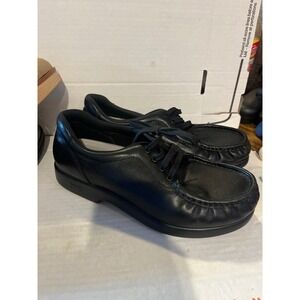 SAS Siesta Womens 9 W Black Leather Lace Up Walking Shoes Comfort Loafers USA